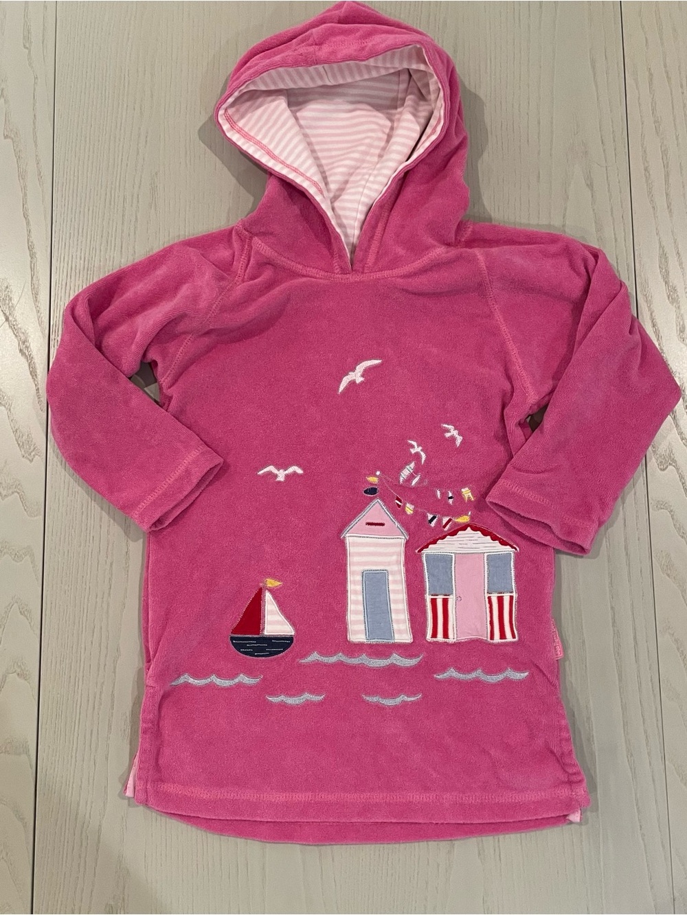 Jojo Maman Bebe Towelling Hooded Pull On Swim Coverup Beach Town - 2-3 years